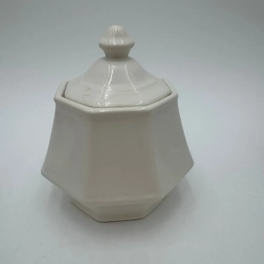Vintage Sugar Bowl and 5 Coffee Cups Colonial White by Homer Laughlin 7 pcs